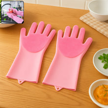 Dishwashing Gloves with Scrubber| Silicone Cleaning Reusable Scrub Gloves for Wash Dish Kitchen| Bathroom| Pet Grooming Wet and Dry Glove (1 Pair , 196Gm)