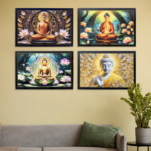 Decorative Lord Buddha Wall Painting with Wooden Frame Mix Design, 45x30 Cm Approx (1 Pc)